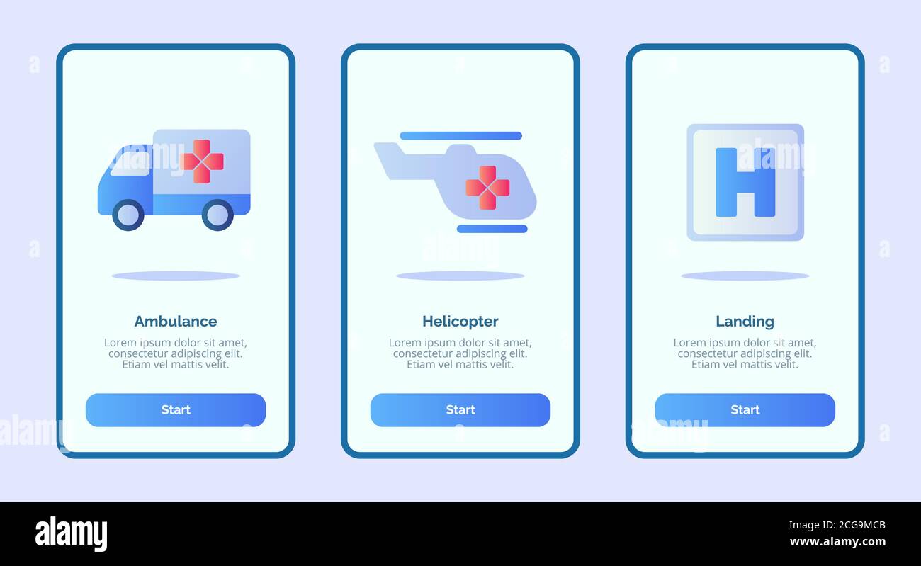 Medical Icon ambulance hélicoptère atterrissage pour mobile applications modèle bannière page UI avec trois variantes moderne plat couleur style. Illustration de Vecteur