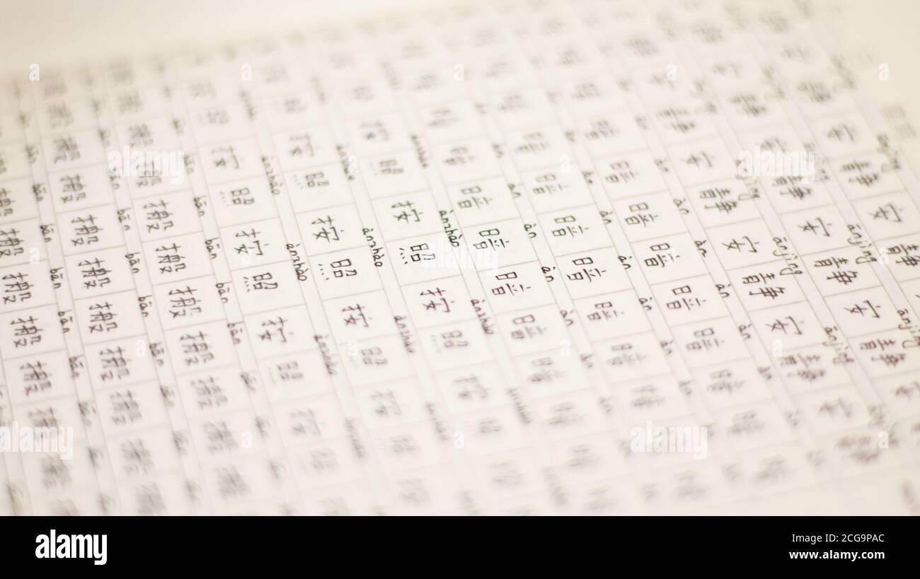 Bloc-notes avec caractères chinois écrits. Banque D'Images