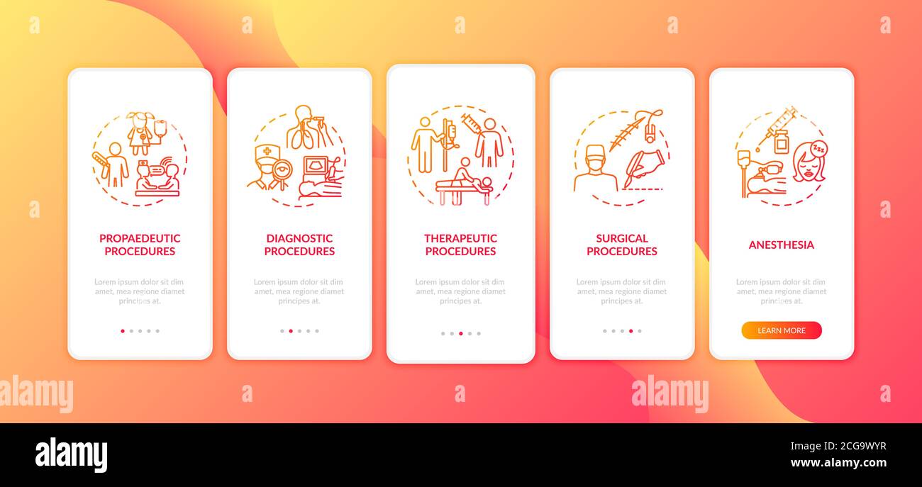 Types d'examens médicaux page d'application mobile d'intégration avec concepts Illustration de Vecteur