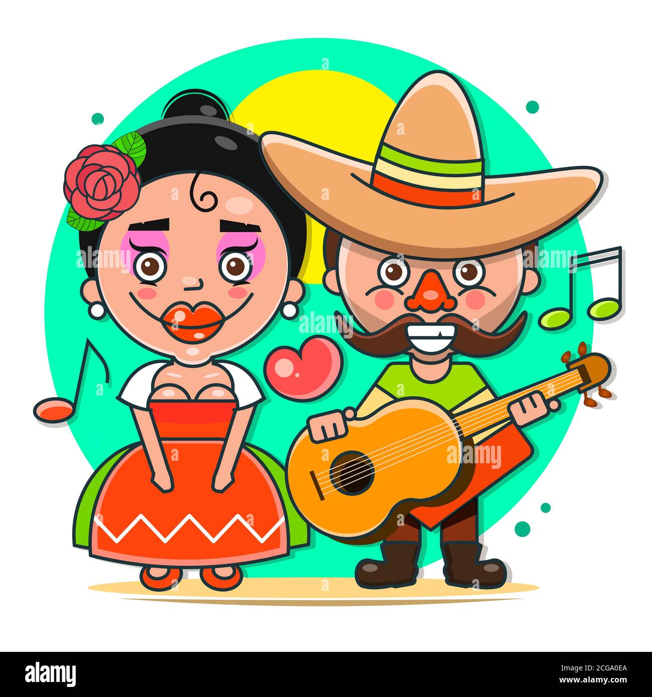 Illustration vectorielle de musiciens mexicains dans des vêtements indigènes et sombreros plat vecteur Illustration de Vecteur