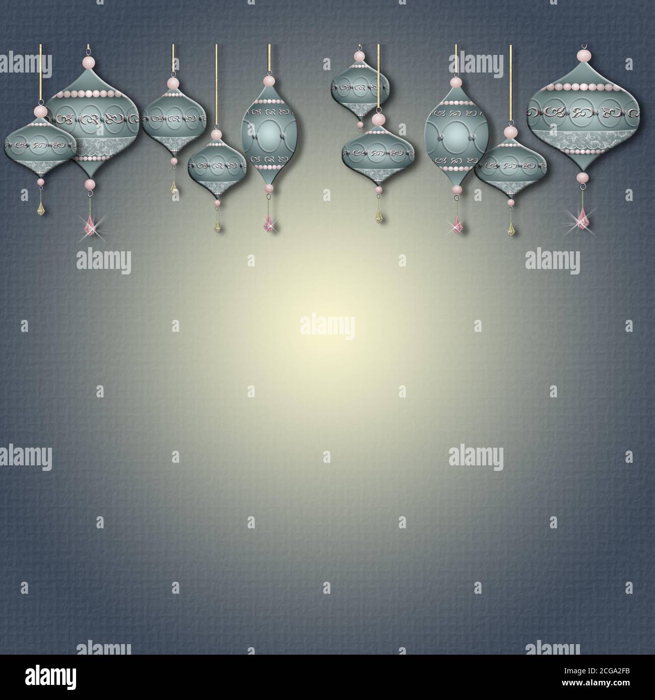 Motif abstrait or de luxe. Décoration boules de Noël sans couture sur fond pastel. Illustration 3D pour la carte, l'invitation, l'en-tête, l'impression, la conception Web. Joyeux Noël joyeux texte de la nouvelle année Banque D'Images