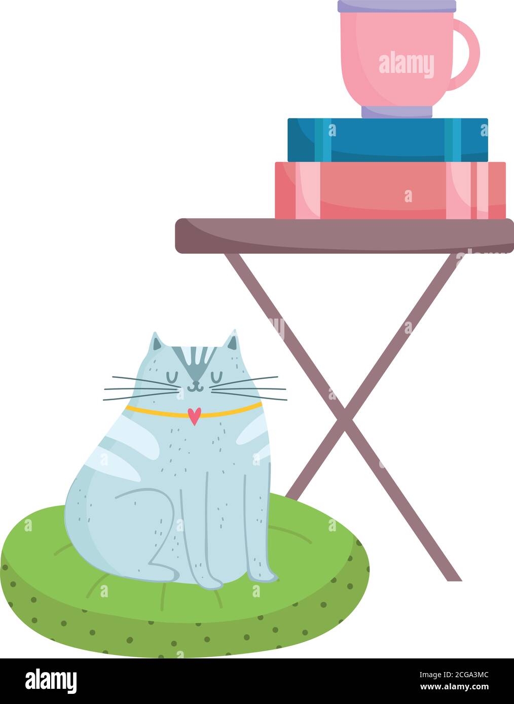 livre de café d'espace de travail sur table et conception isolée de chat illustration vectorielle sur fond blanc Illustration de Vecteur