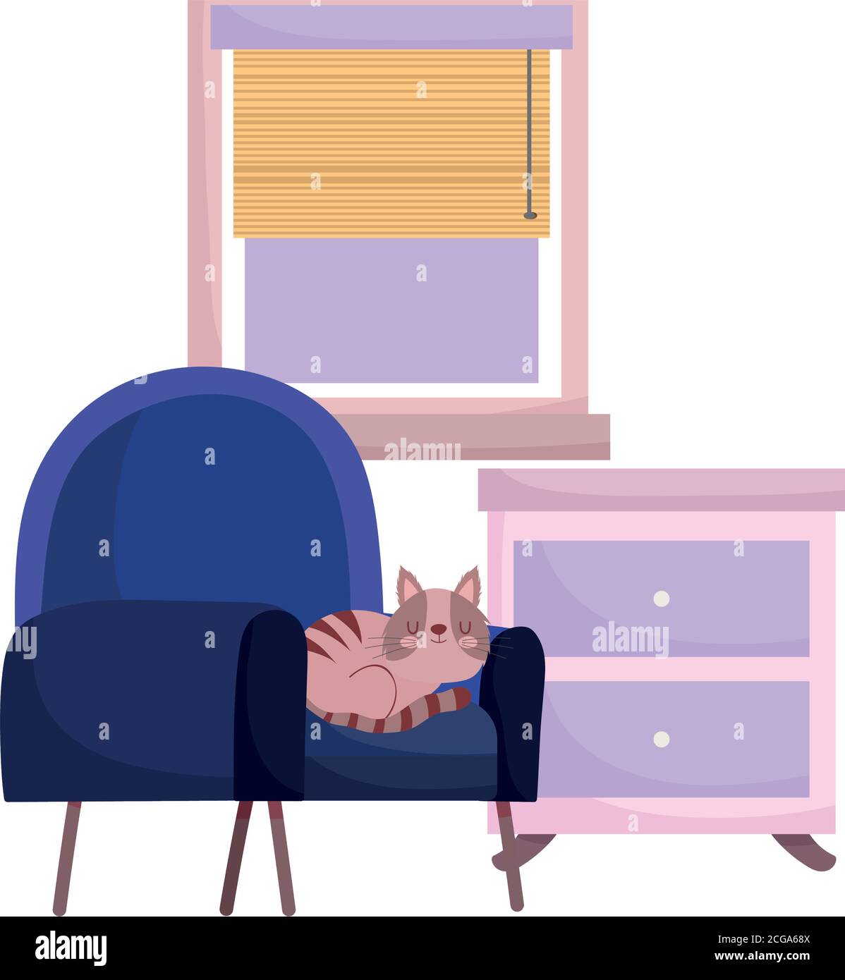 le chat repose sur une table de chaise et une conception isolée par fenêtre blanche illustration vectorielle d'arrière-plan Illustration de Vecteur