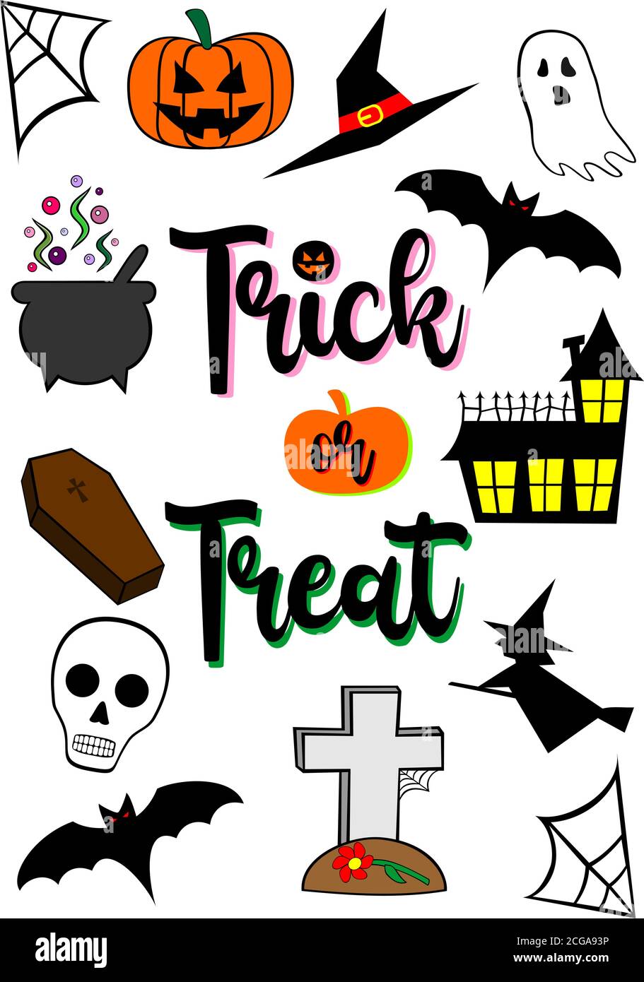 Trick or Treat affiche des icônes en couleur le jour d'Halloween Illustration de Vecteur