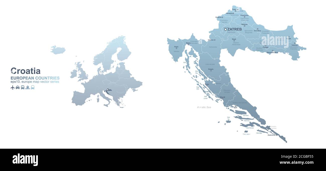 Carte de Croatie. Carte vectorielle de gradient bleu des pays européens. Illustration de Vecteur