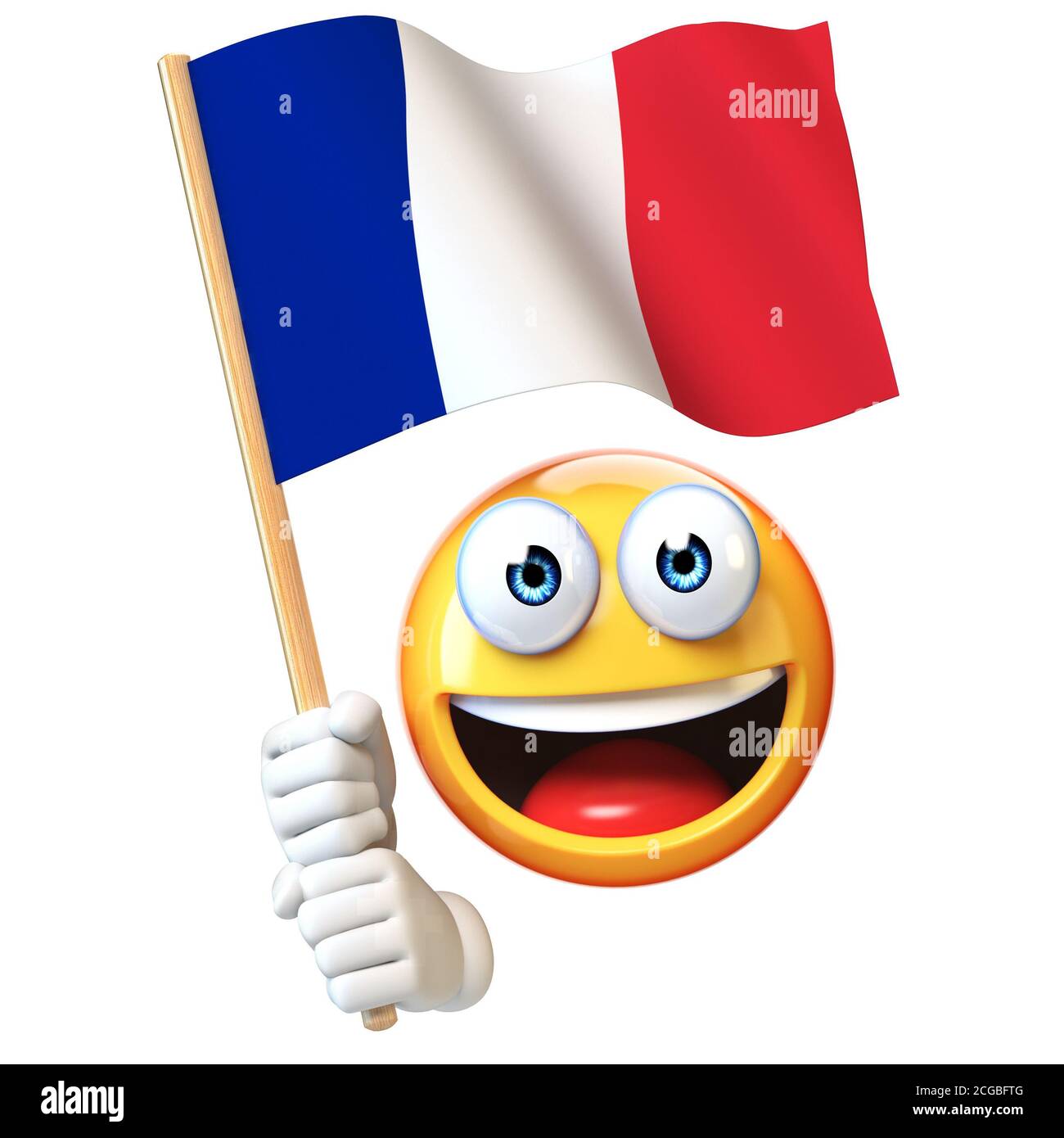Emoji tenant le drapeau français, émoticone agitant le drapeau national de  France rendu 3d Photo Stock - Alamy