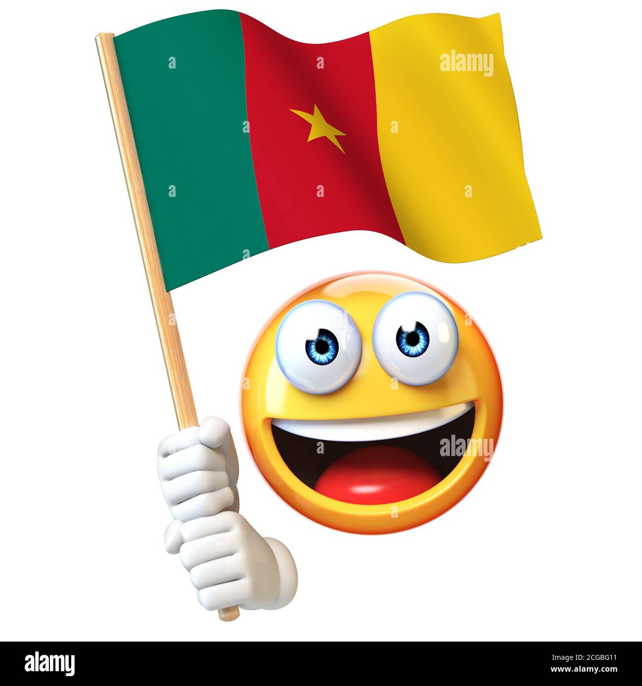 Emoji tenant le drapeau du Cameroun, émoticone agitant le drapeau national du Cameroun rendu 3d Banque D'Images