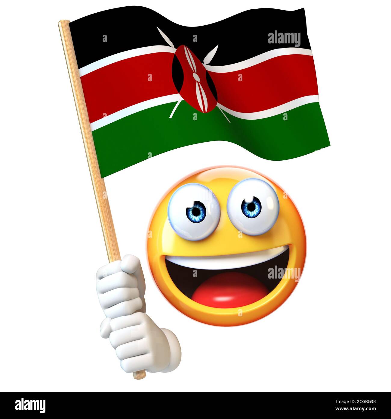 Emoji tenant le drapeau du Kenya, émoticone agitant le drapeau national du Kenya rendu 3d Banque D'Images