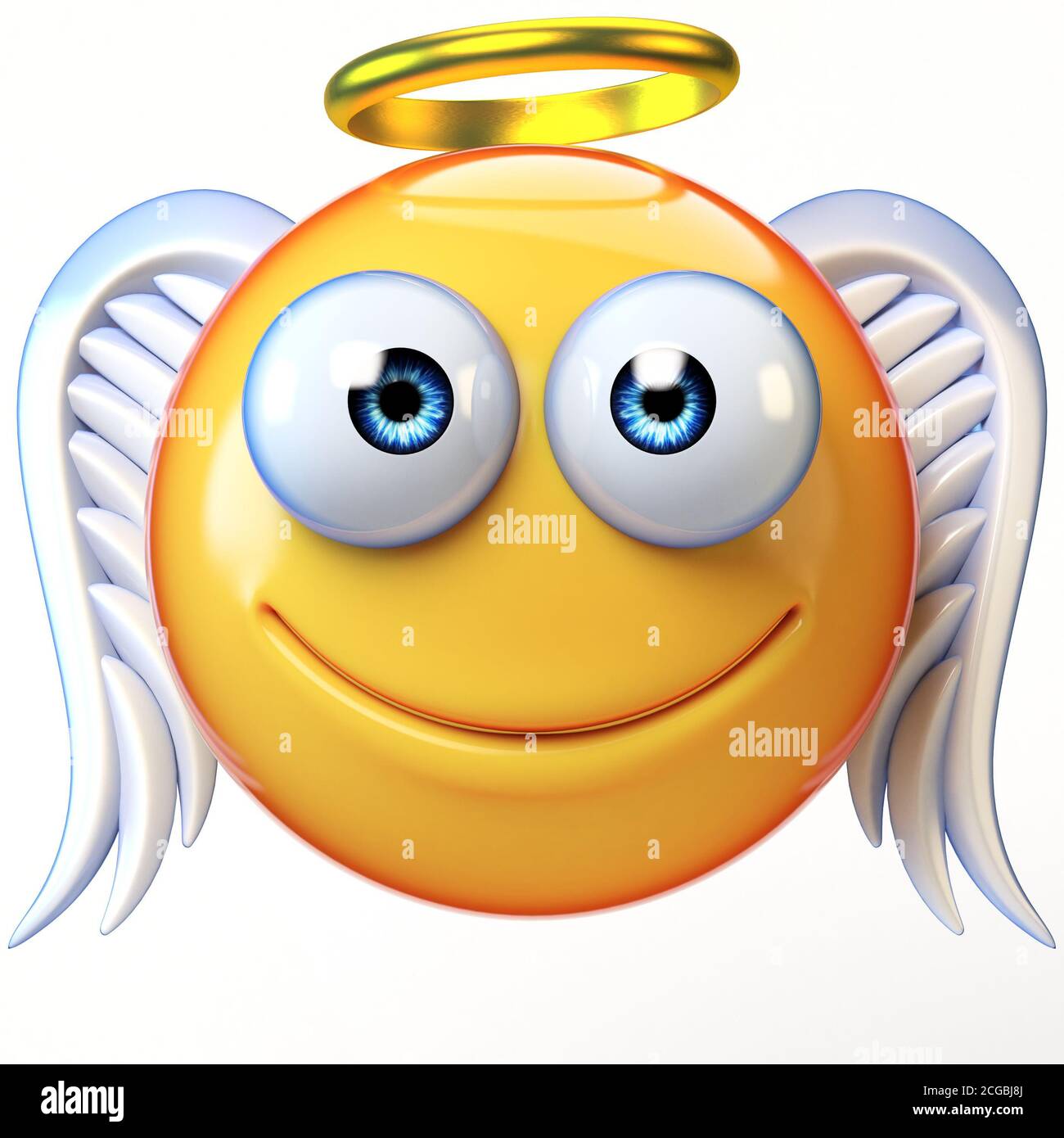 Angel emoji isolé sur fond blanc, émoticône avec ailes et rendu 3d halo ...