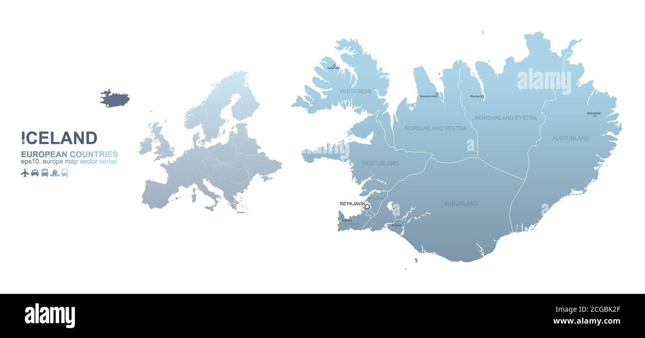 Carte de l'Islande. Carte vectorielle de gradient bleu des pays européens. Illustration de Vecteur