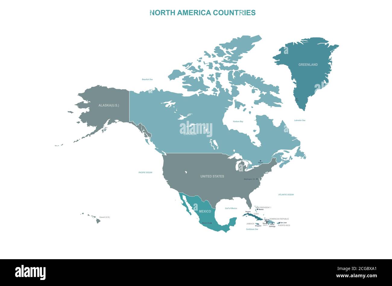 Carte vectorielle détaillée des pays d'amérique du Nord. Illustration de Vecteur