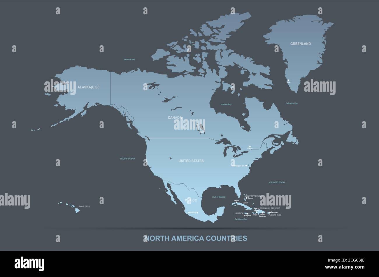Carte vectorielle détaillée des pays d'amérique du Nord. Illustration de Vecteur