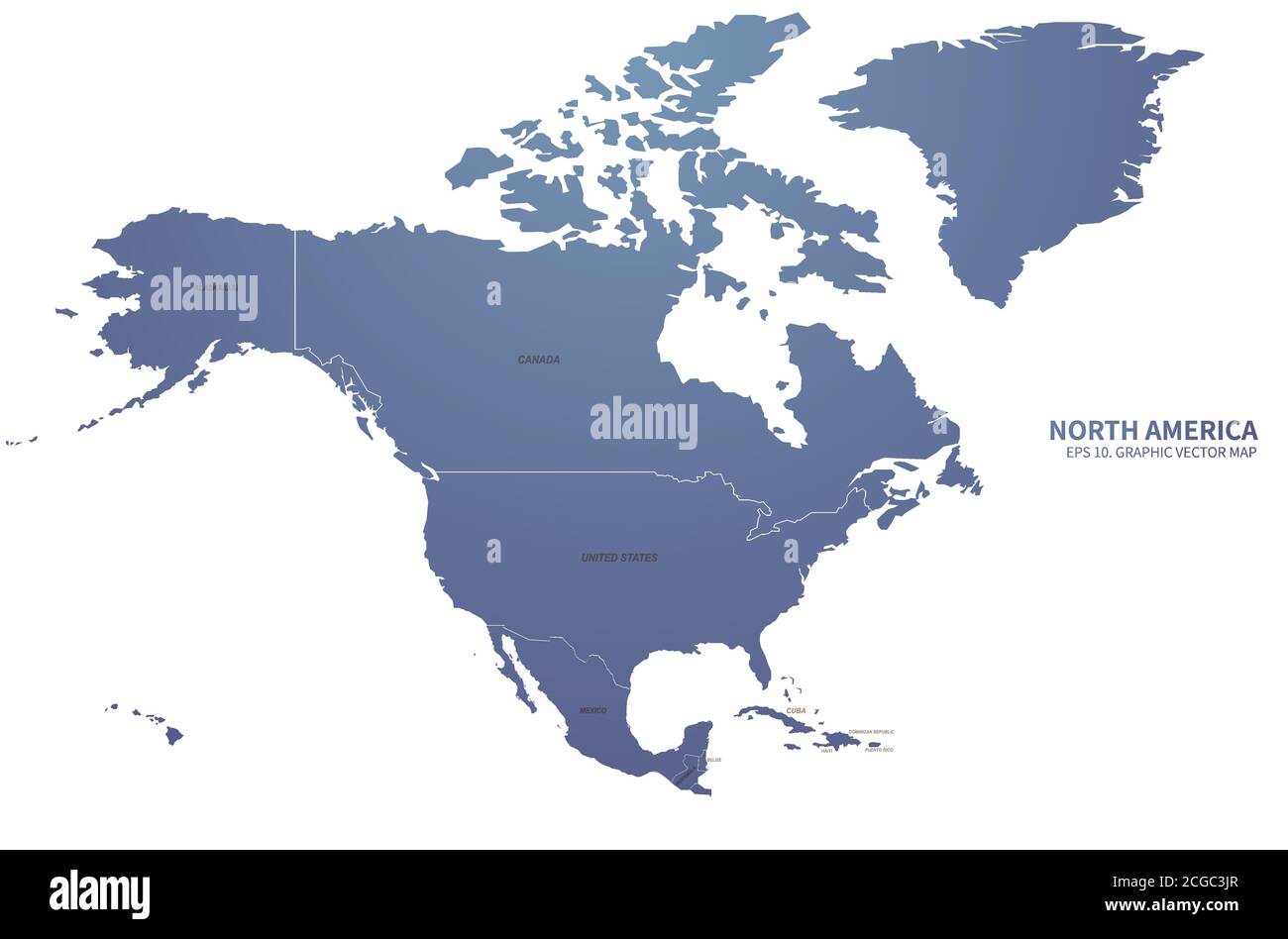 Carte vectorielle détaillée des pays d'amérique du Nord. Illustration de Vecteur