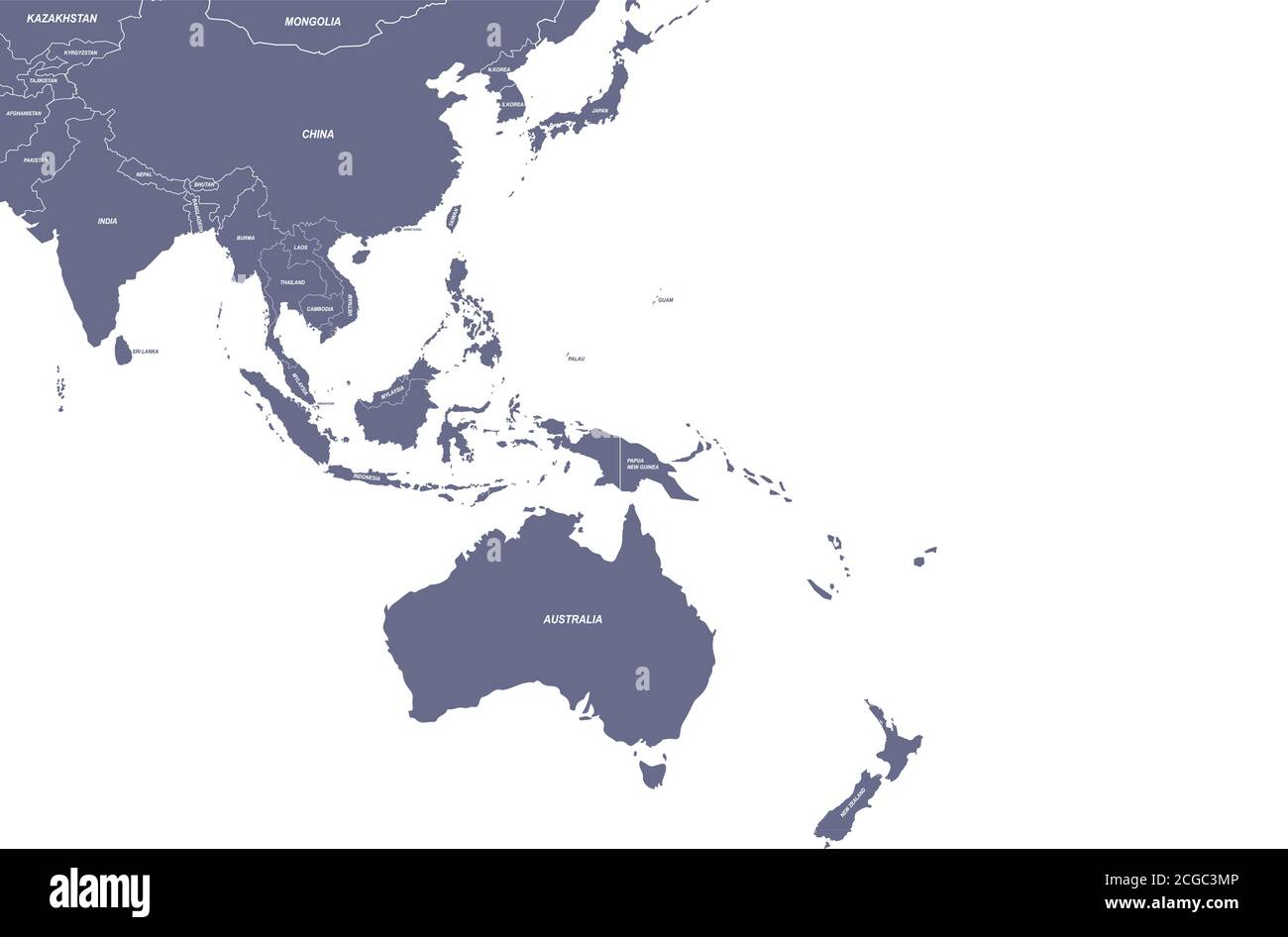Pays asiatiques nommés carte vectorielle. Illustration de Vecteur