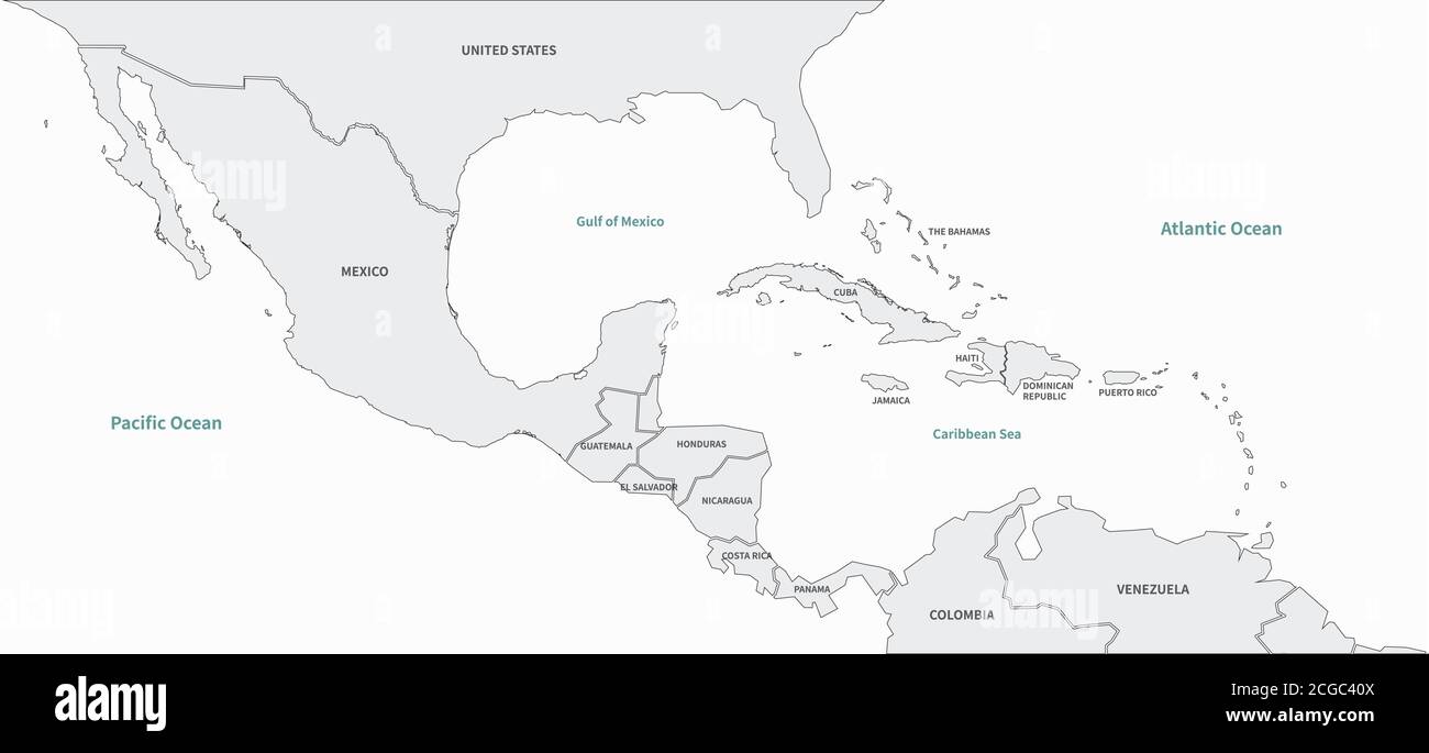 Pays des Caraïbes nommés carte vectorielle. Illustration de Vecteur