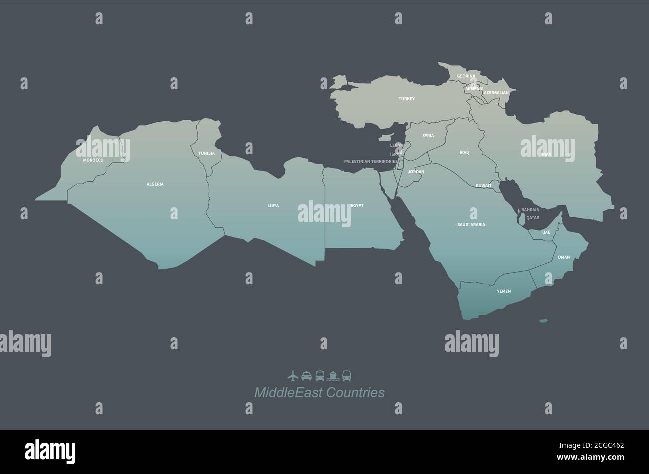 Pays du Moyen-Orient nommés carte vectorielle. Illustration de Vecteur