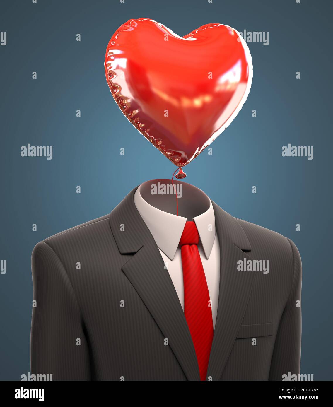 Homme d'affaires avec un ballon en forme de coeur au lieu de la tête Banque D'Images