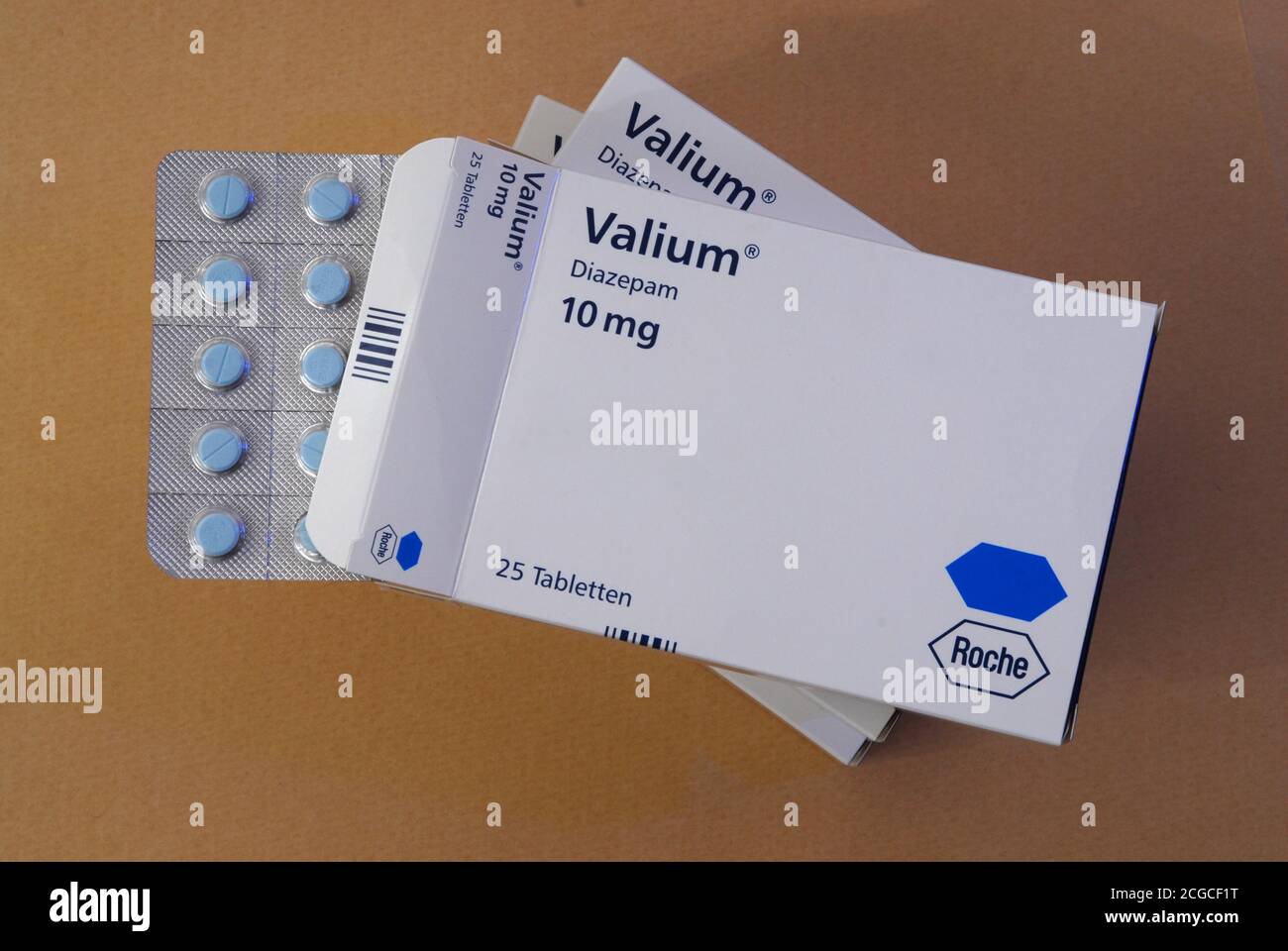 Valium Drug comprimés en boîte Banque D'Images