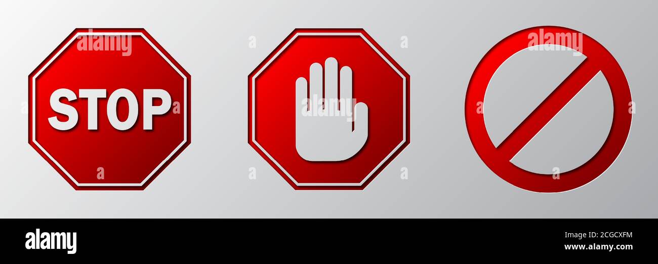 DES PANNEAUX D'ARRÊT sont mis en place. Panneaux rouges indiquant L'arrêt à l'origami. Illustration vectorielle. Signaux d'avertissement. Conception d'art en papier Illustration de Vecteur