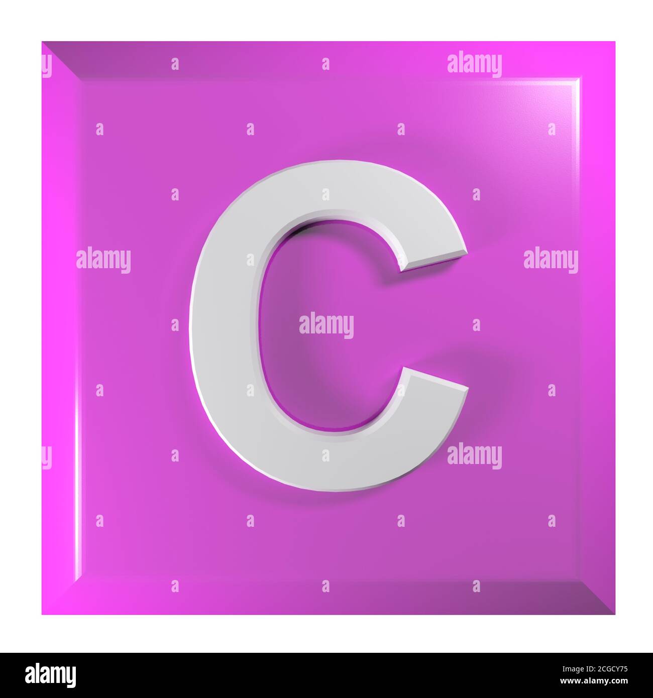 Bouton-poussoir carré rose avec la lettre C - Illustration du rendu 3D Banque D'Images