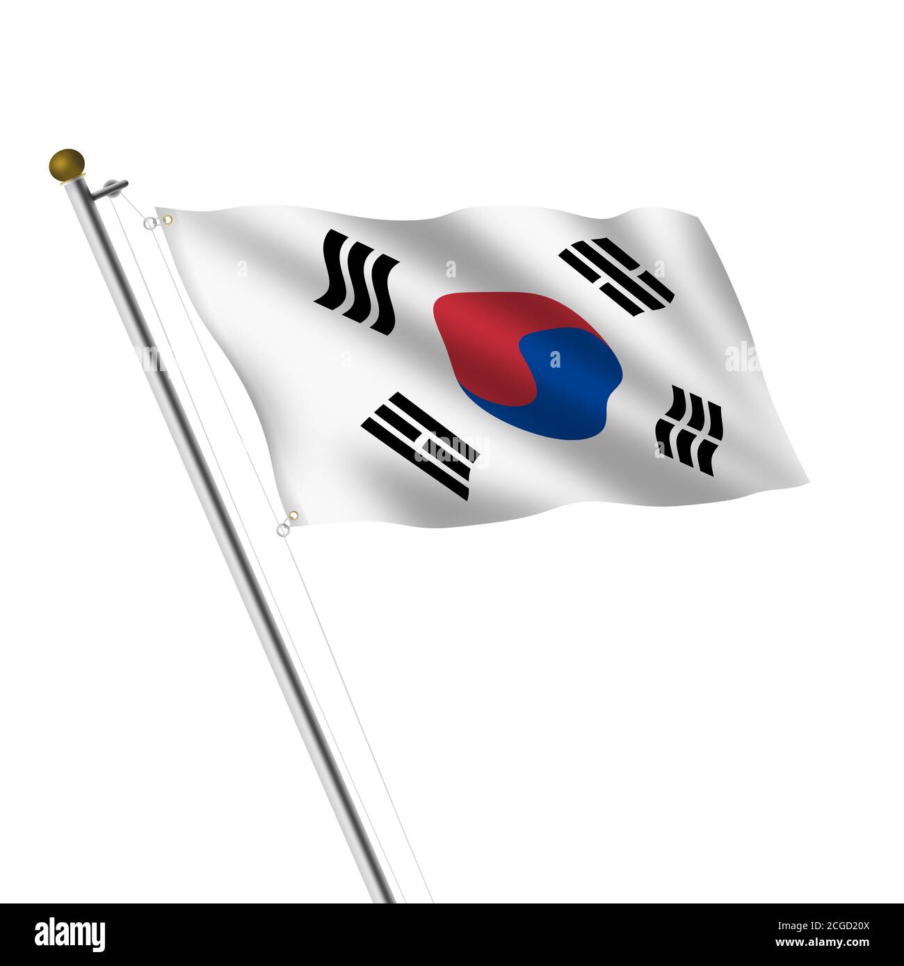 Corée du Sud Flagpole 3d illustration sur blanc avec masque Banque D'Images
