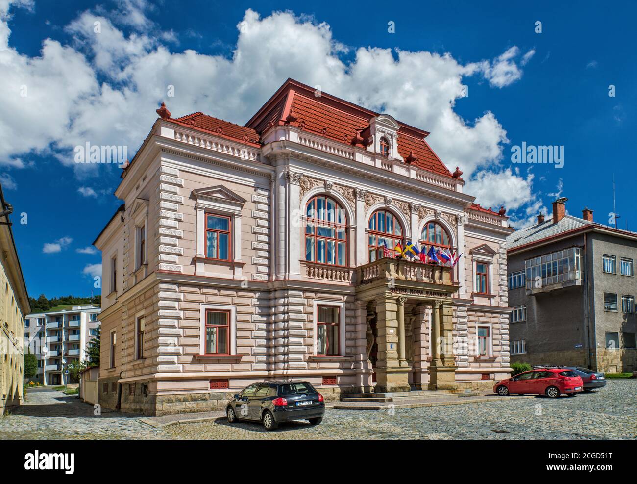 Hotel Nova Radnice, hôtel à l'ancienne mairie, XVIIe siècle, à Horni mesto, partie supérieure de la ville de Vsetin, Moravie, région de Zlin, République Tchèque Banque D'Images
