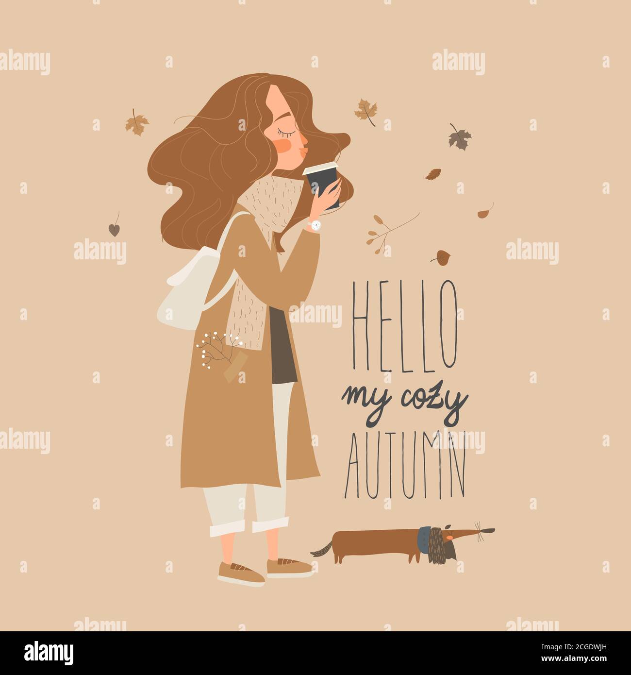 Jolie fille avec une tasse de café dans ses mains Illustration de Vecteur