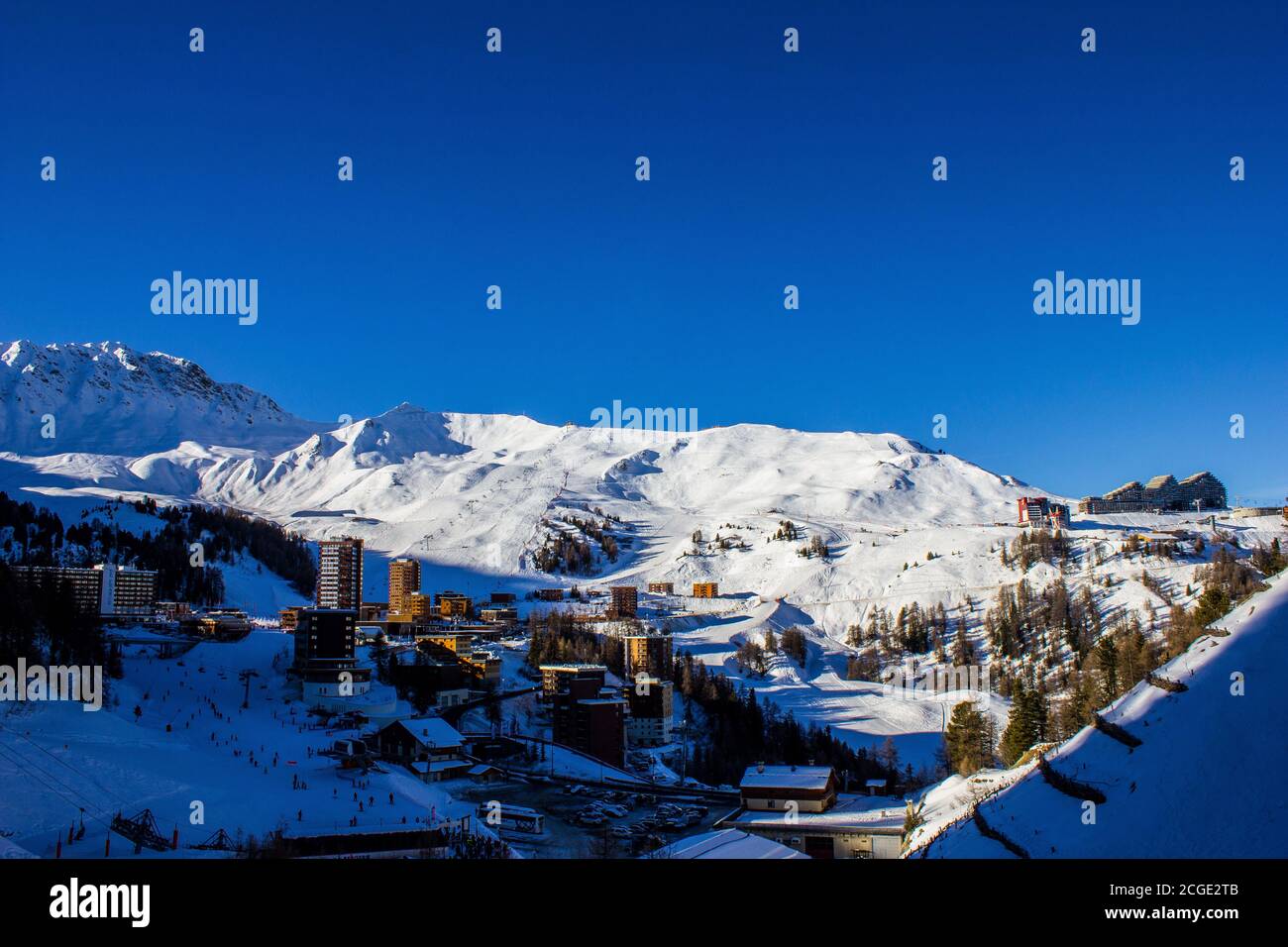 La Plagne, France - 8 janvier 2015 : vue sur la station de ski de la Plagne, Alpes françaises Banque D'Images