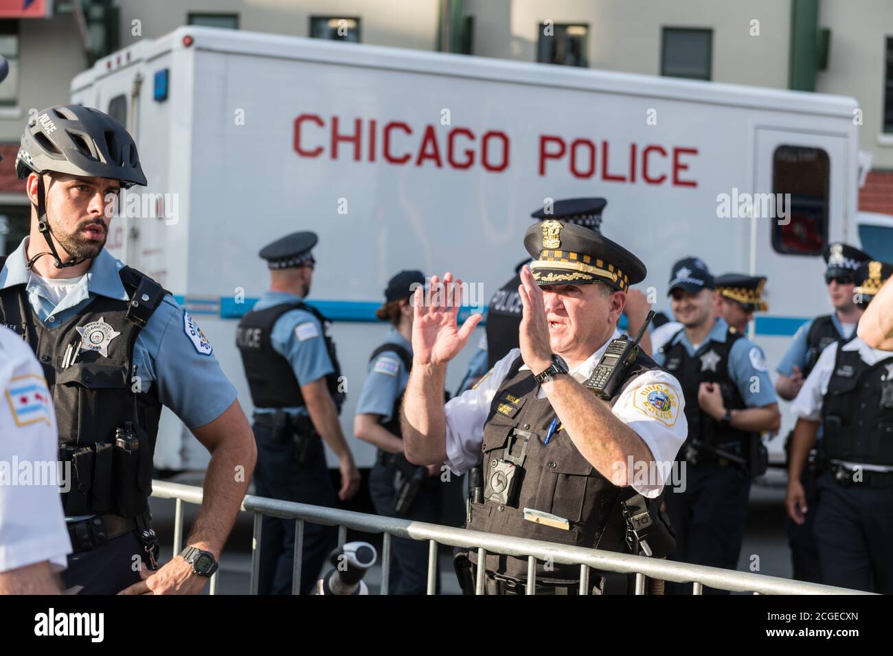 Chicago, États-Unis. 2 août 2018. Tard dans la journée, la police de Chicago a manifesté contre la violence par armes à feu à Wrigley Field. Banque D'Images