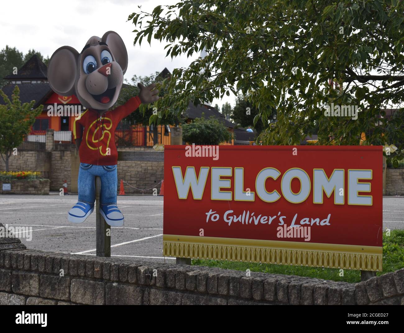 Panneau - Bienvenue à Gulliver's Land - à Milton Keynes. Banque D'Images