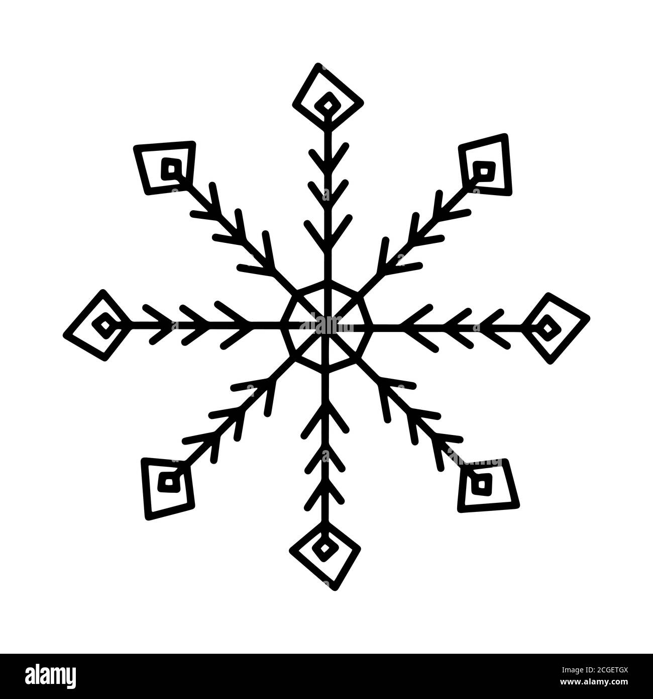 Icône représentant un flocon de neige dessiné à la main. Isolé sur fond blanc. Illustration de Vecteur