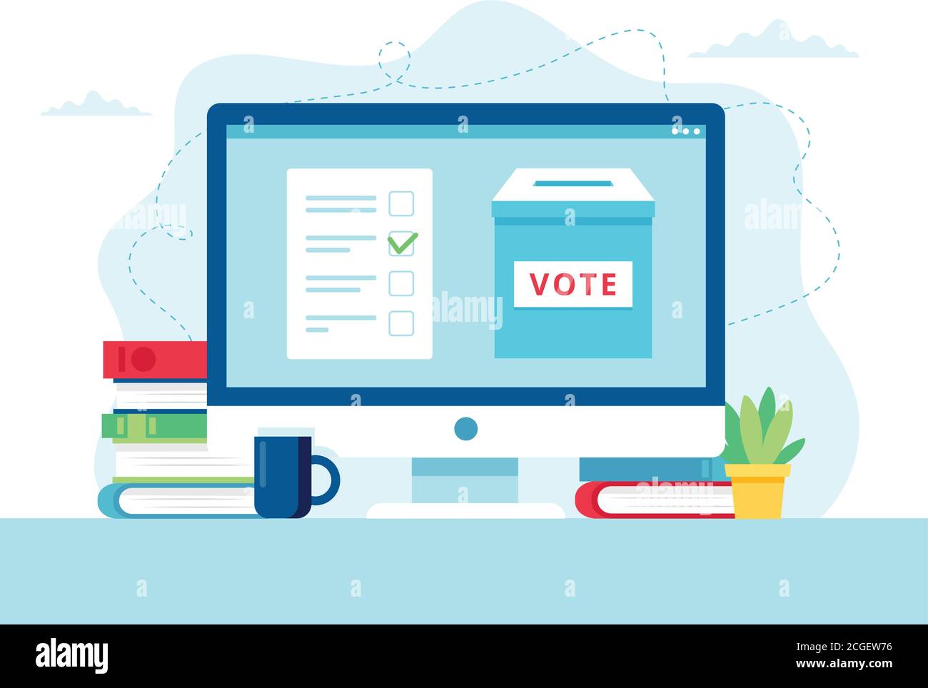 Concept de vote en ligne. Un bulletin de vote et un bulletin sur le moniteur. Illustration de Vecteur