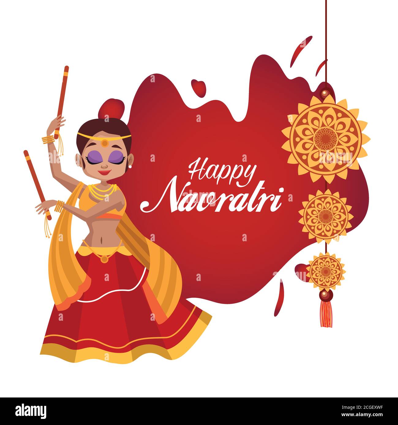 bonne carte de célébration navratri lettering avec femme dansant et fleurs illustration vectorielle Illustration de Vecteur