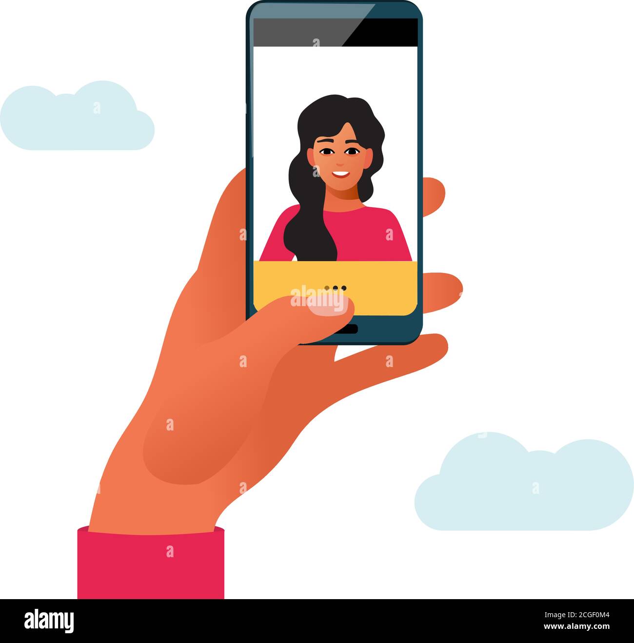 Femme prenant une photo de selfie sur un smartphone. Illustration de dessin animé vectoriel Illustration de Vecteur