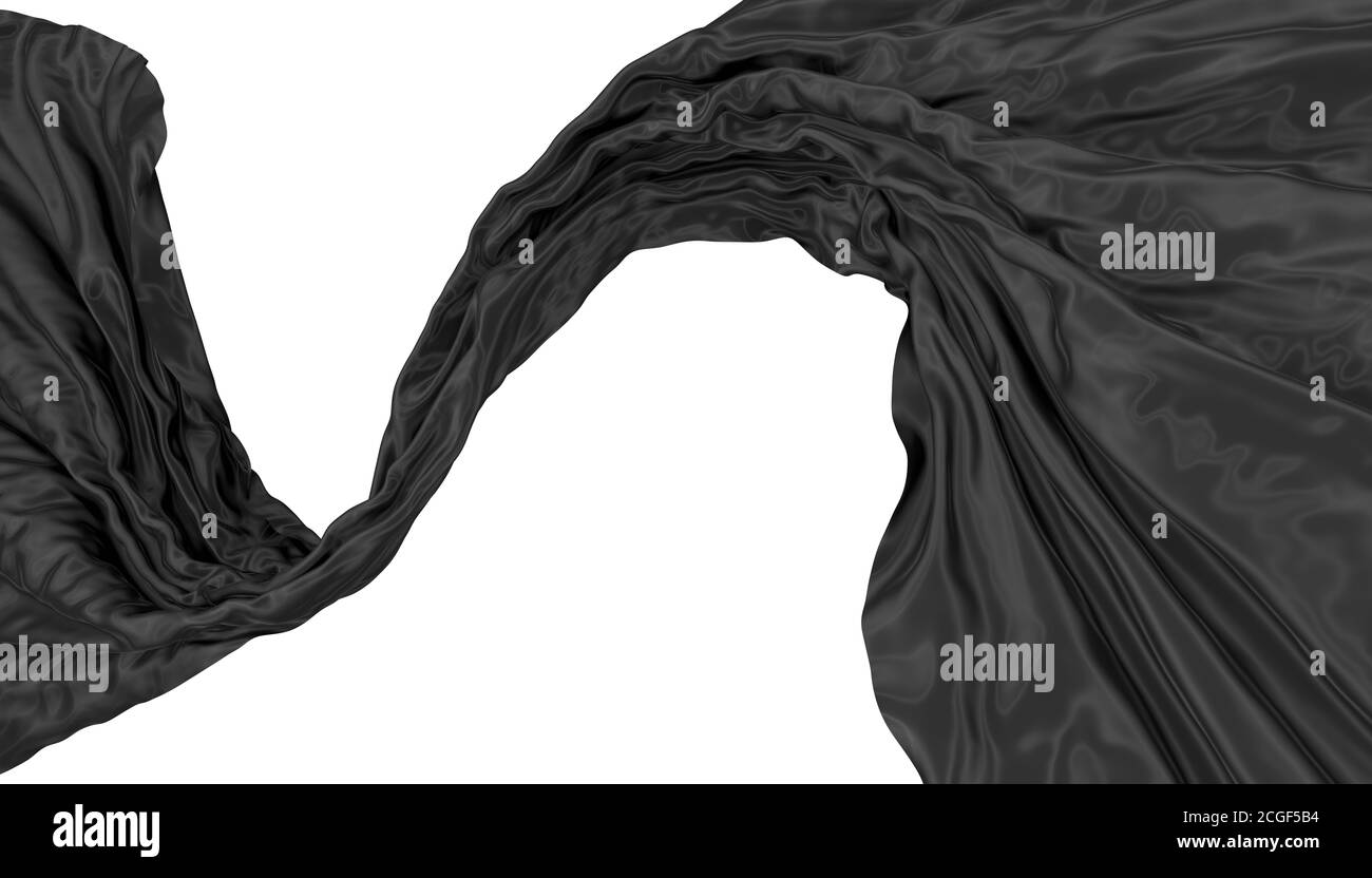 Arrière-plan abstrait de soie ondulée noire ou de satin. image de rendu 3d. Image isolée sur fond blanc. Banque D'Images