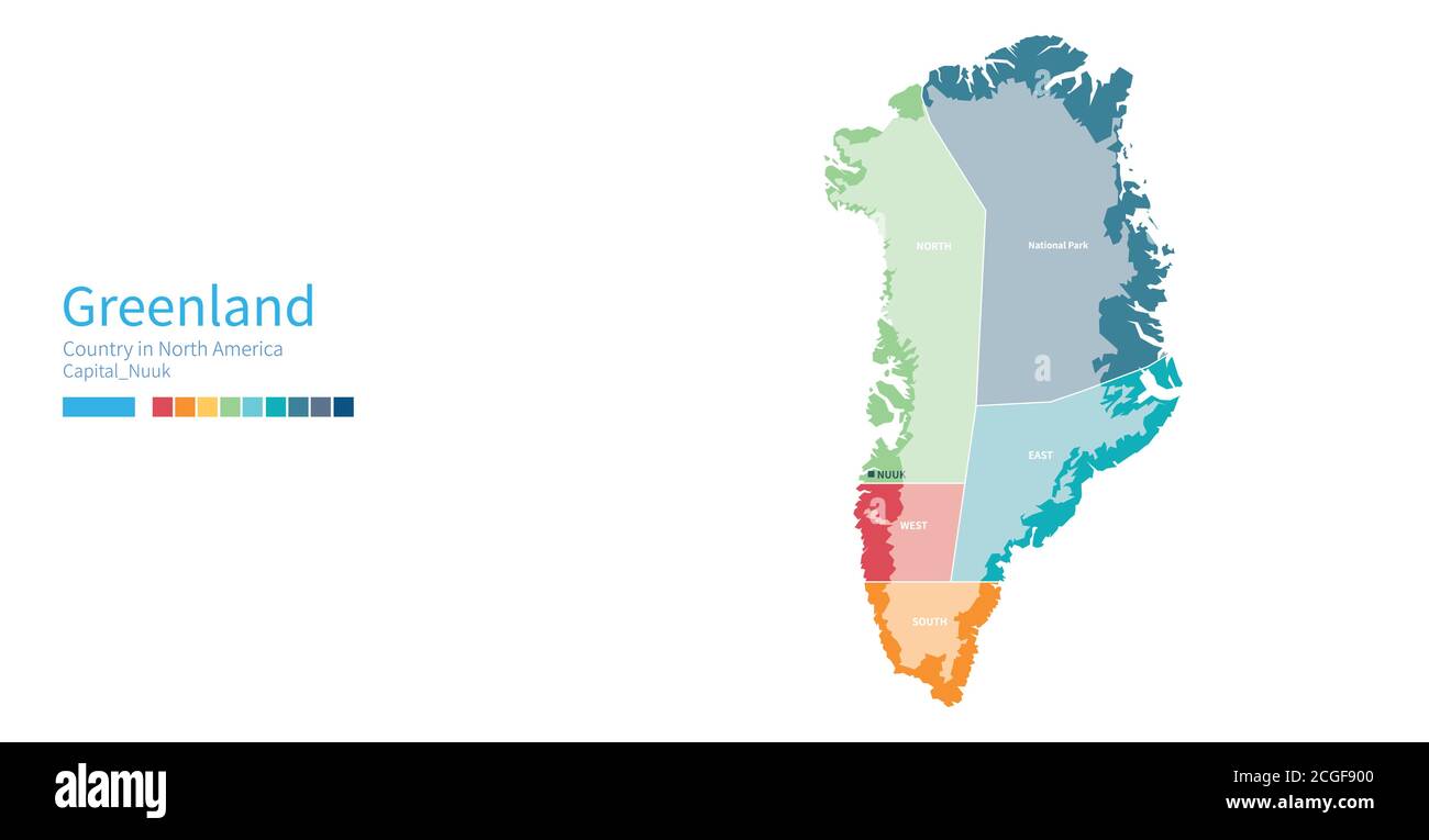 Carte du Groenland. Carte vectorielle détaillée et colorée du pays nord-américain. Illustration de Vecteur