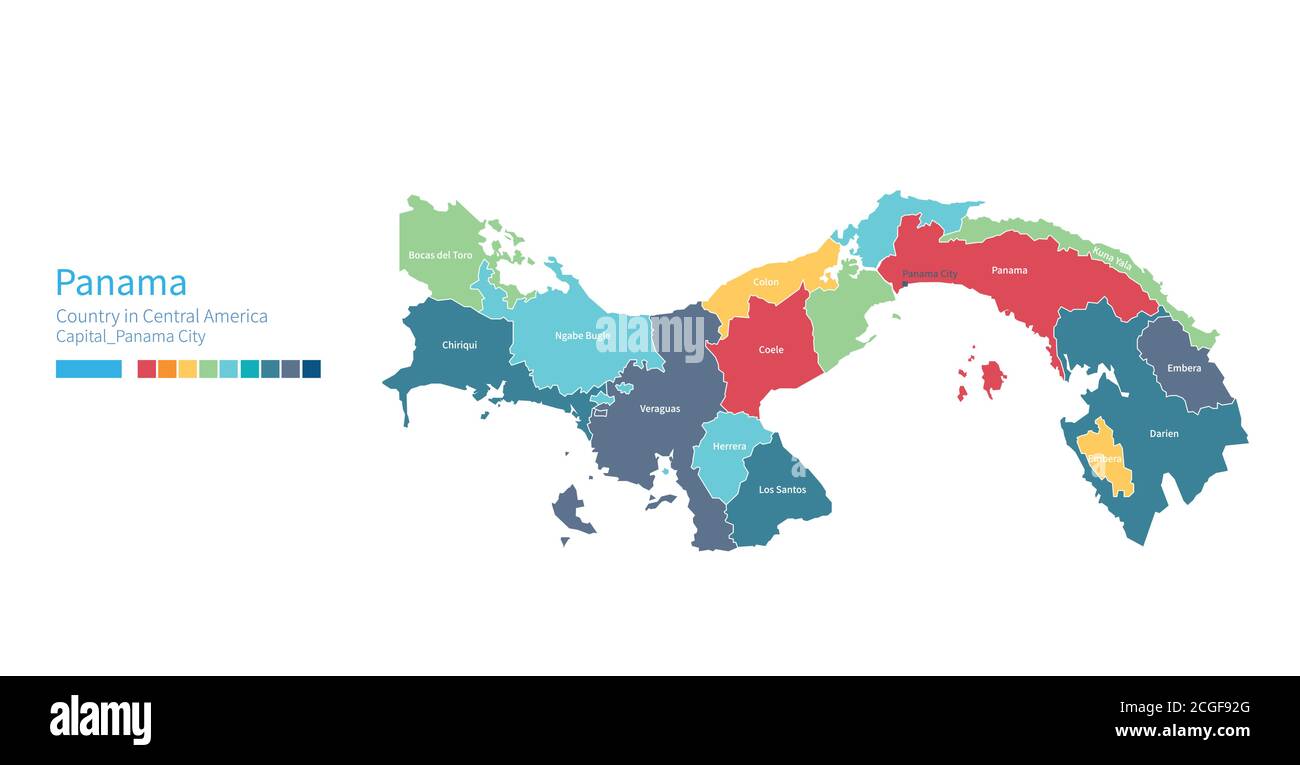 Carte de Panama. Carte vectorielle détaillée et colorée du pays d'amérique centrale et des Caraïbes. Illustration de Vecteur