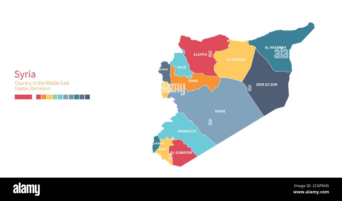 Carte de la Syrie. Carte vectorielle détaillée et colorée du pays du Moyen-Orient. Illustration de Vecteur
