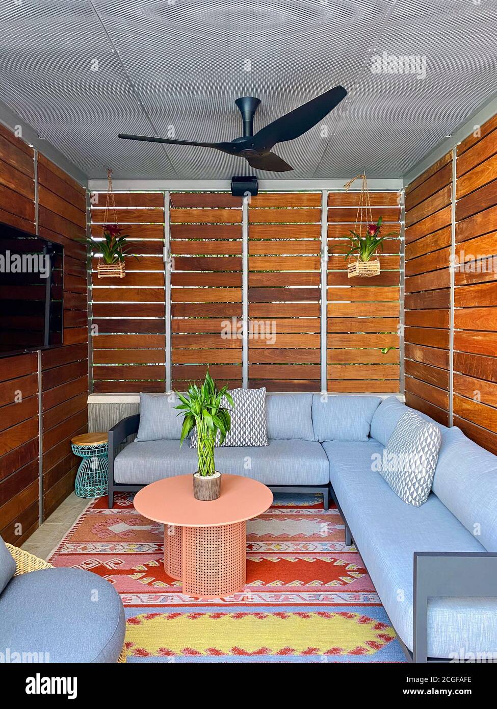 Une cabane sur la terrasse de la piscine au Austin Marriott Downtown Banque D'Images