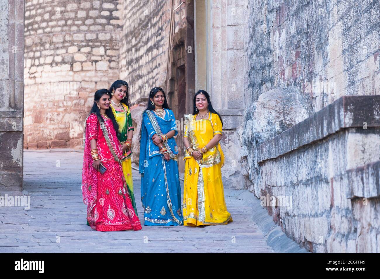 Indiennes Mesdames Mehrangarh fort Jodhpur Rajasthan Inde Banque D'Images