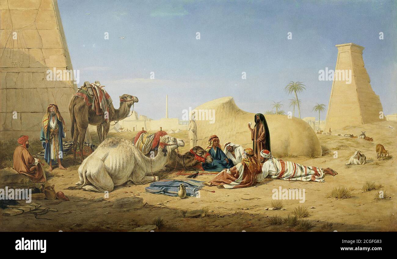 Luker I William - Bédouin reposant au milieu des ruines - Britannique École - 19e siècle Banque D'Images