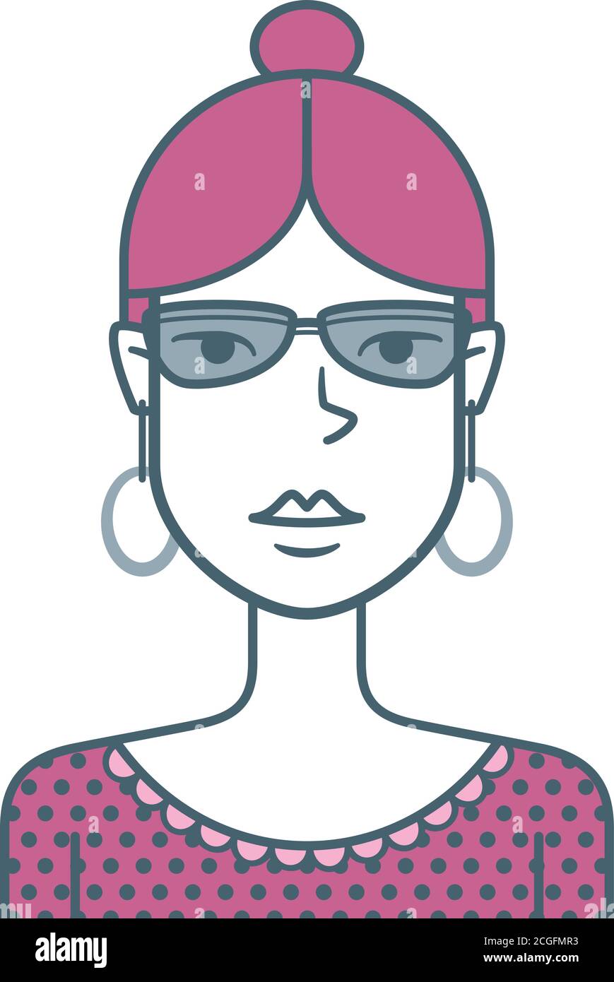 Avatar stylisé d'une jeune femme attrayante, de couleur grise et rose. Illustration de Vecteur