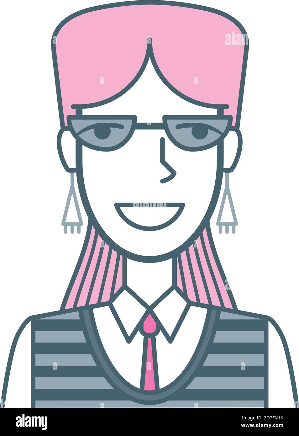 Avatar stylisé d'une jeune fille attrayante, de couleur grise et rose. Illustration de Vecteur
