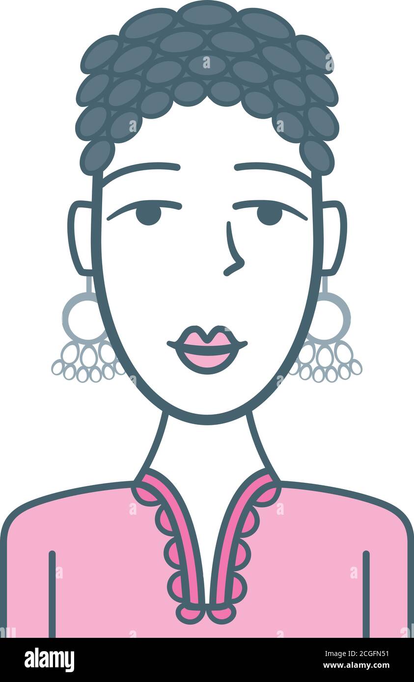 Avatar stylisé d'une jeune fille arabe attrayante, colorée en gris et rose. Illustration de Vecteur