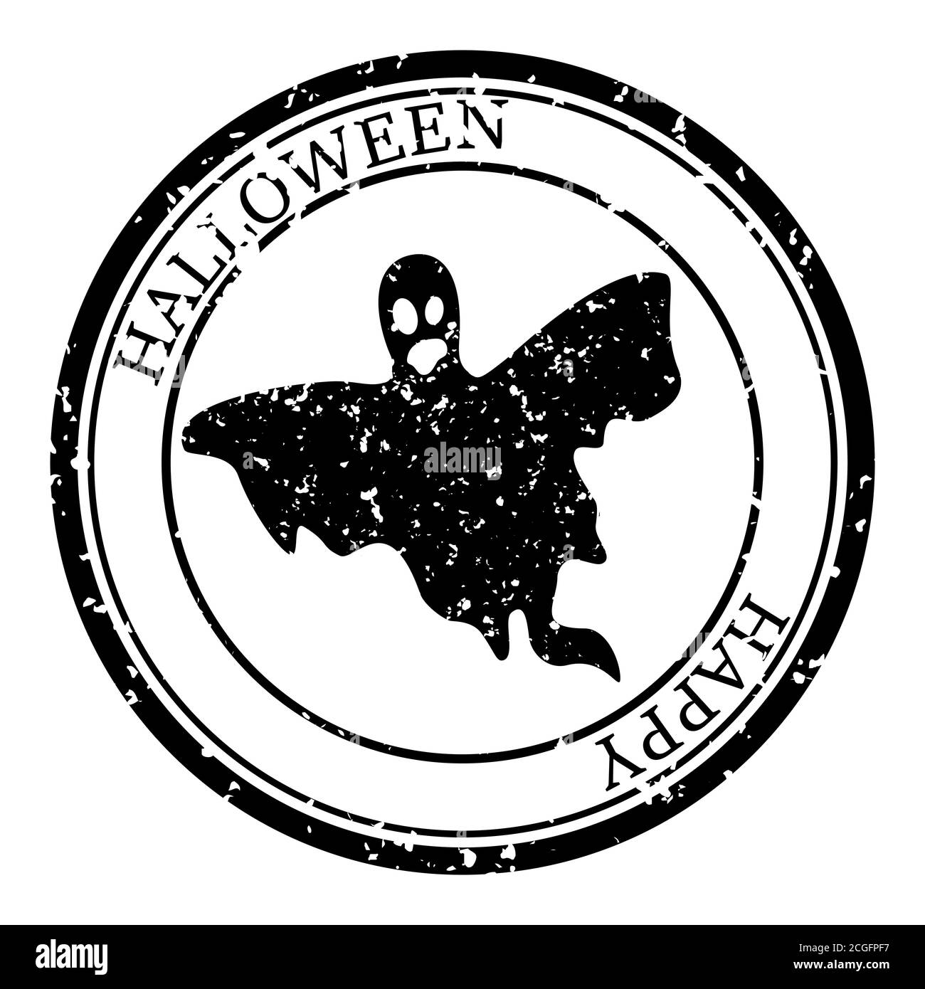 Code postal d'Halloween. Icône joint de silhouette fantôme. Texture grunge. Motif ronde Passport. Vector Design rétro-isolé Illustration de Vecteur
