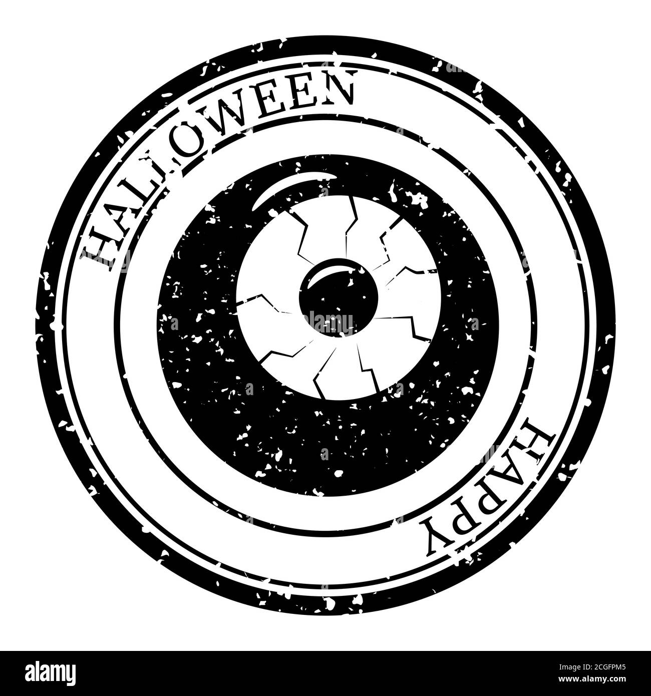 Code postal d'Halloween. Icon Eye Silhouette Seal. Texture grunge. Motif ronde Passport. Vector Design rétro-isolé Illustration de Vecteur