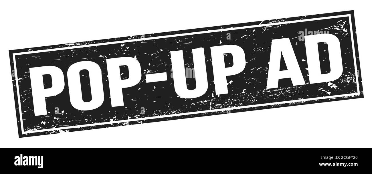 TEXTE D'annonce POP-UP sur l'affiche noire du timbre rectangulaire grungy. Banque D'Images