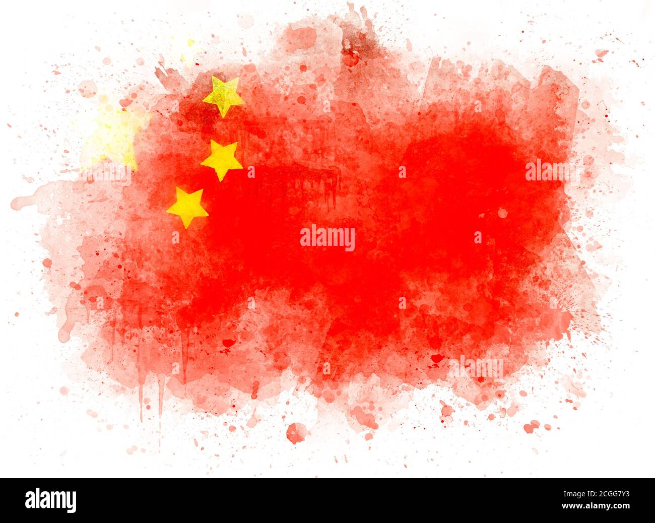 Drapeau chinois sur papier blanc, illustration aquarelle Banque D'Images