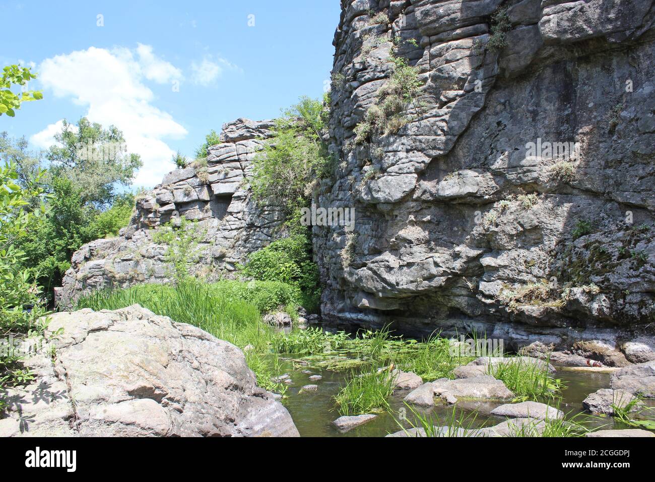 Roche en pierre et verdure, zone touristique dans les rochers Banque D'Images