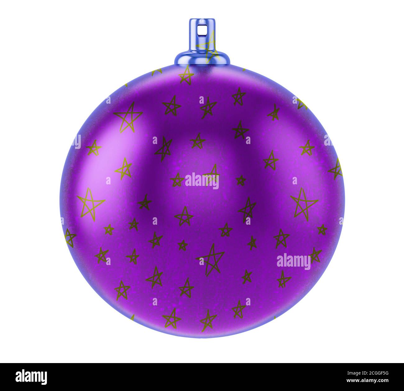 Boule de noël violette avec étoiles en forme de doodle isolées sur fond blanc, illustration 3d Banque D'Images